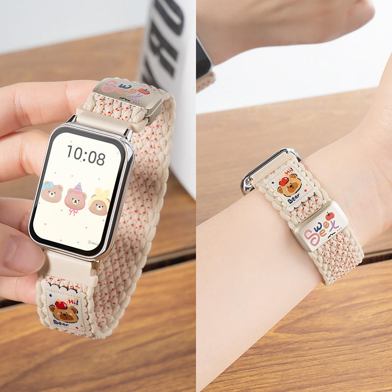 หมีน่ารักสายรัดถักไนลอนสําหรับ Samsung Galaxy Fit 3 สายนาฬิกาหัวเข็มขัดแม่เหล็ก Samsung Fit3 เปลี่ยนสร้อยข้อมือสายรัดข้อมืออุปกรณ์เสริม – โปรปัง