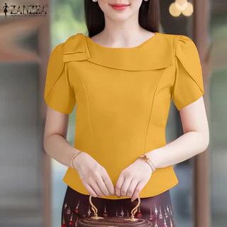 ZANZEA เสื้อเบลาส์โบว์ลําลองคอสี่เหลี่ยมผู้หญิงหรูหรา