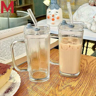 M KITCHEN แก้ว แก้วกาแฟ แก้วน้ำ มีฝาปิด พร้อมหลอด ขนาด 260/450ml (A0)