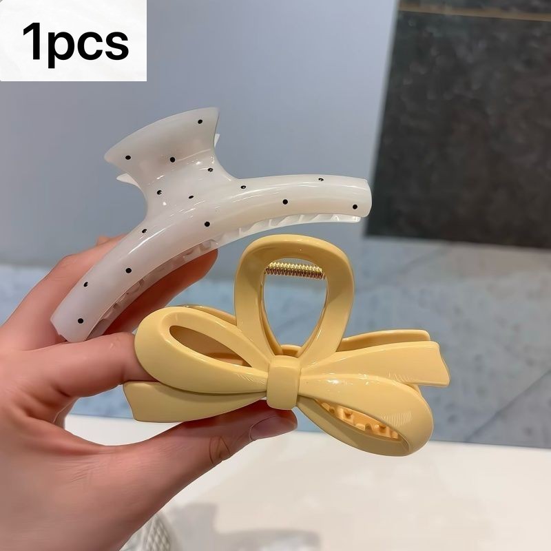 French Cream Cross Bow Grab Clip All-Match Curved Hair Shark Clip