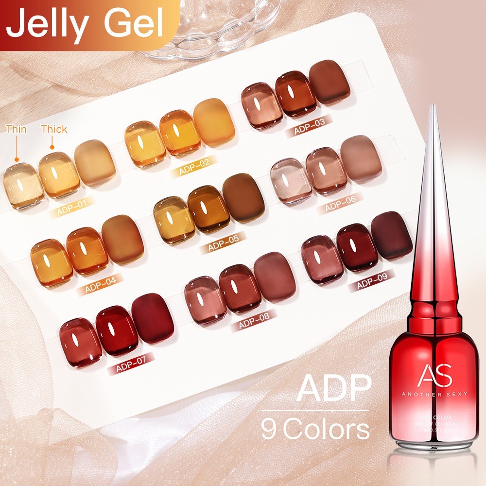 ADP สีเจลไซรัป โทนน้ำตาล 9 สี ยาทาเล็บเจล ตกแต่งเล็บ สีเจลทาเล็บ ASฝาแหลม - wenails