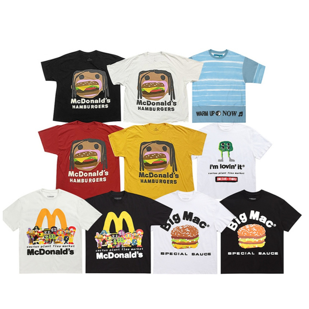 CPFM McDonalds High Street หลวม Maiji Big Mac Burger สี่ตาแนวโน้มการพิมพ์ Creative ลูกเรือคอพิมพ์แขนสั้นผู้ชาย