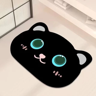 พรมห้องน้ำลายแมวดำสุดคูล 40*60CM วัสดุซิลิโคนแห้งเร็ว กันลื่น ดูแลง่ายแค่ล้างน้ำ