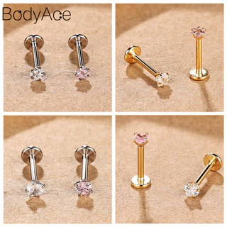 Bodyace 1 Pc 16G/18G เจาะหู Star Heart Stud ต่างหู 316L สแตนเลส Lip เจาะ Sung ต่างหู Helix ต่างหู