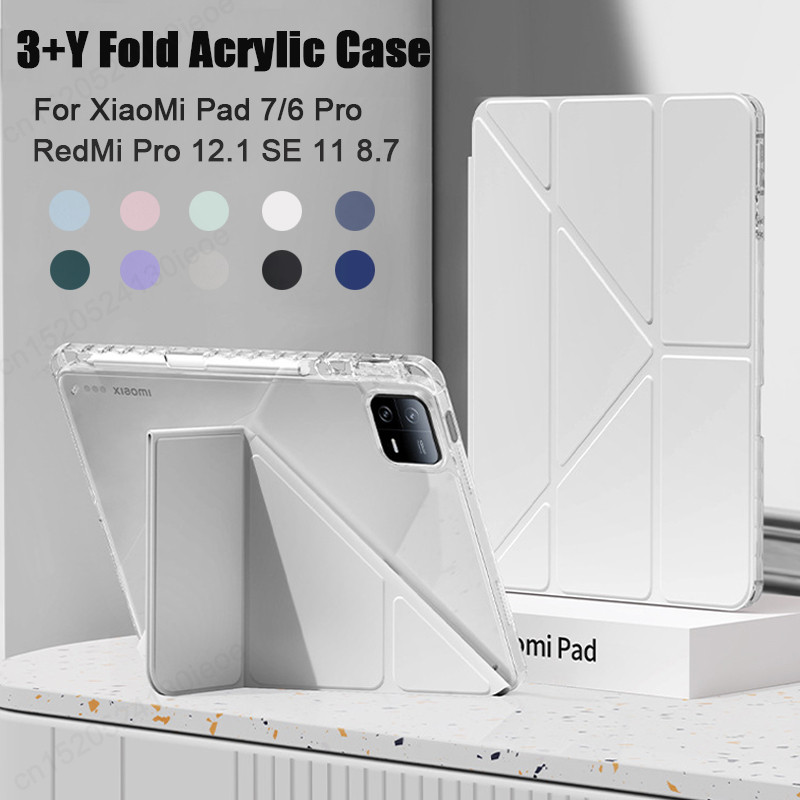 สําหรับ Xiaomi Mi Pad 6S Pro 12.4 นิ้วอะคริลิคกลับแท็บเล็ตสําหรับ Mi Pad 7 6 5 Pro 11 "11.2" Awake/Sleep ผู้ถือปากกา