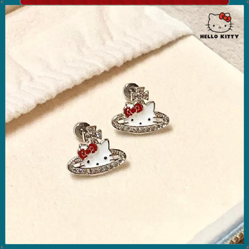 Hello Kitty Jupiter Hoop ต่างหูฟรี KT กล่องของขวัญ Super Fairy Universe Series ต่างหูวงกลม