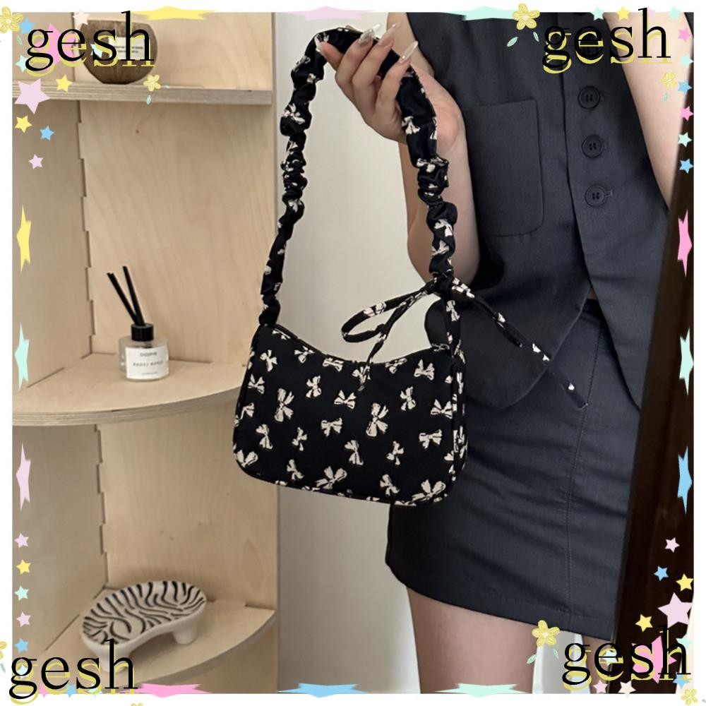 Gesh1 Y2k กระเป๋าสะพายโบว์, กระเป๋าใต้วงแขนซิปความจุขนาดใหญ่หวาน, ผ้าใบอินเทรนด์กระเป๋าสะพายอ่อนโยน