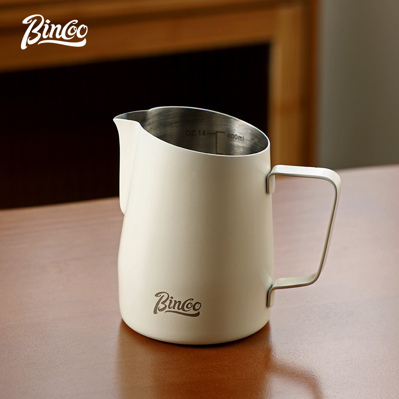 Bincoo Coffee latte Cup Milk Froth Cup Italian Stainless Steel latte Mouth Milk Frother with Scale 4