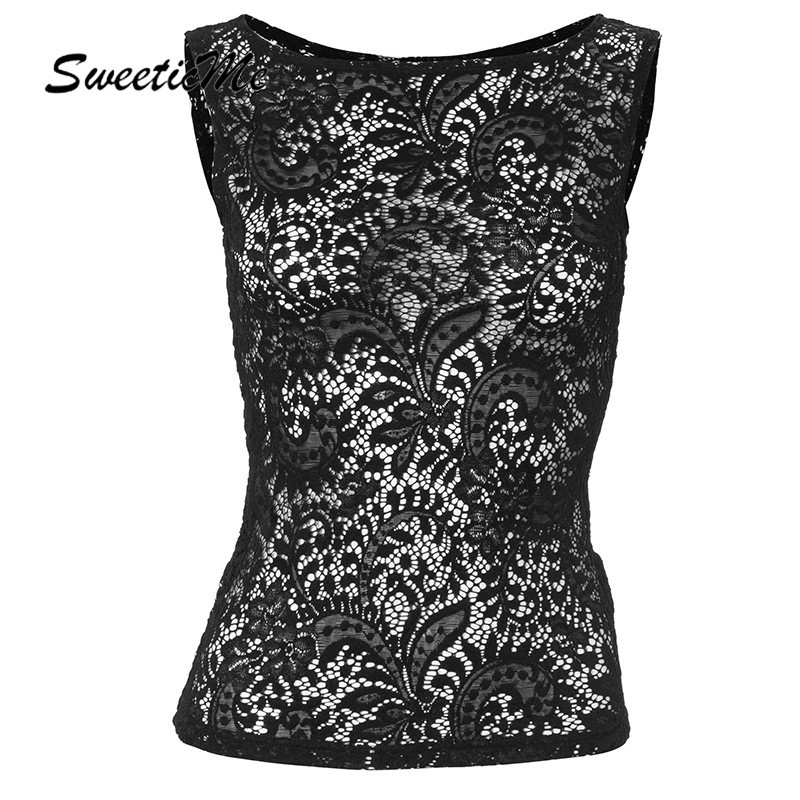 SweeticMe Womens 2025 แฟชั่นใหม่คอกลมลําลองทุกการแข่งขันเสื้อกล้ามลูกไม้สายเดี่ยว