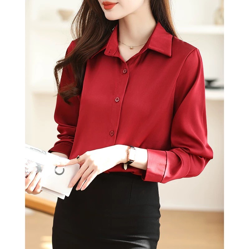 Dahong W443เสื้อเชิ้ตผู้หญิงแขนยาวเนื้อผ้าชีฟอง เสื้อเชิ้ตแขนยาวผู้หญิงไซส์ใหญ่ สไตล์เกาหลี สไตล์คนทำงาน New Fashion