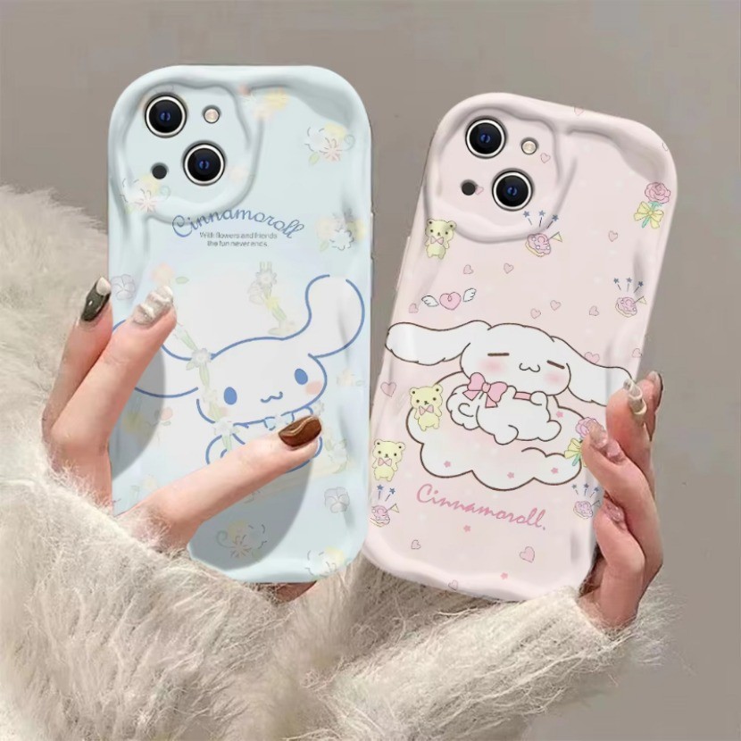 SAMSUNG น่ารักการ์ตูนสีฟ้า Cinnamoroll 3D WaveสําหรับSamsung A72 A52 A52S A32 A22 A12 A21S A51 A50S A30S A02S M13 5G J7 Prime On7 2016 ซิลิโคนนุ่ม