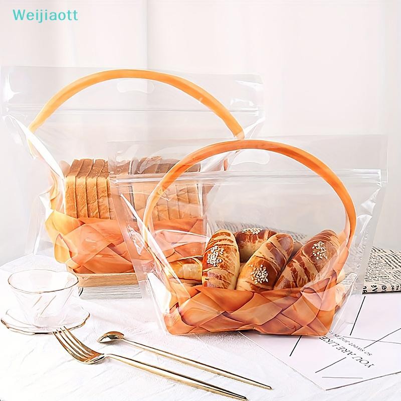 Weijiaott 10 ชิ้นถุง Ziplock โปร่งใสขนาดใหญ่ถุงขนมปังปิ้งผู้ถือขนมปังแบบพกพา Self-Adhesive Pastry บรรจุภัณฑ์อาหารเบเกอรี่ของขวัญAO