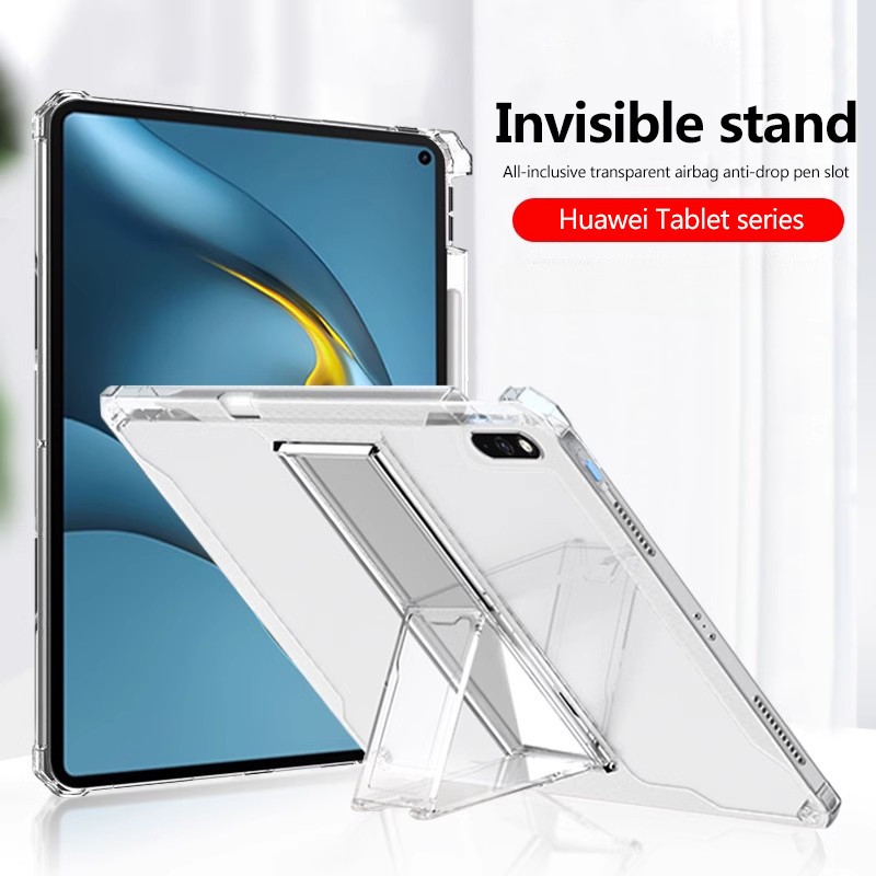 เคสซิลิโคนtpuโปร่งใสสําหรับhuawei MatePad 11 2021 2022 MatePad Pro 10.8 2019 2021 MatePad 10.4 2023 MatePad SE T10/T10Sพร้อมช่องเสียบปากกาBracket Case