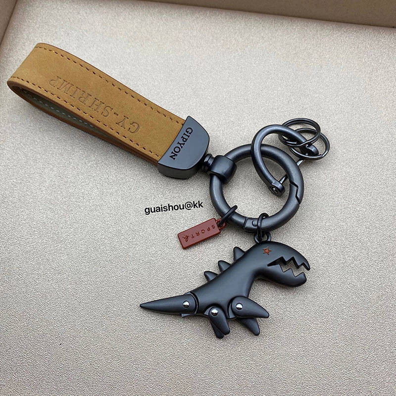 Suede Alloy Dinosaur Advanced Car Key Ring Pendant Creative Personality Key Chain Circle Pendant Couple Men bjak