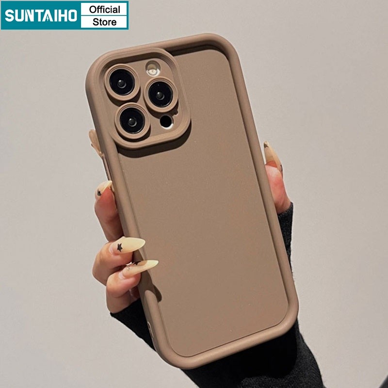 Suntaiho เคสไอโฟน สีน้ำตาล แฟชั่นเรียบง่าย ซิลิโคน อ่อนนุ่ม กันกระแทก เคสโทรศัพท์ สําหรับ Iphone 15 14 12 13 11 Pro Max IP 7 8 Plus Iphon X XS XR Xs Max