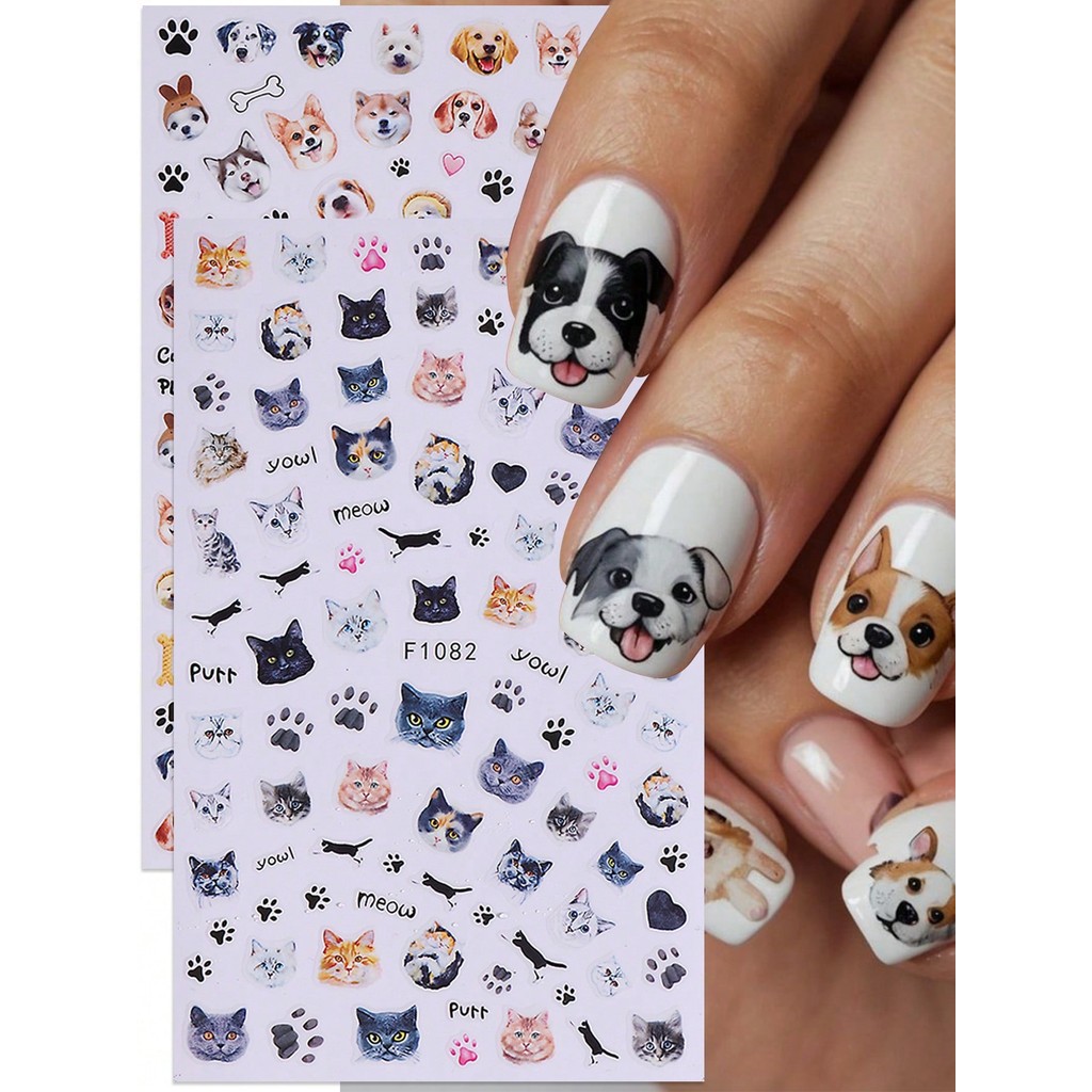 น่ารัก Dog & Cat สติกเกอร์เล็บ Decals Puppy Paw สัตว์น่ารักเล็บออกแบบ DIY Sliders 3D Self กาวเล็บอุปกรณ์สําหรับผู้หญิงสาวเล็บตกแต่ง