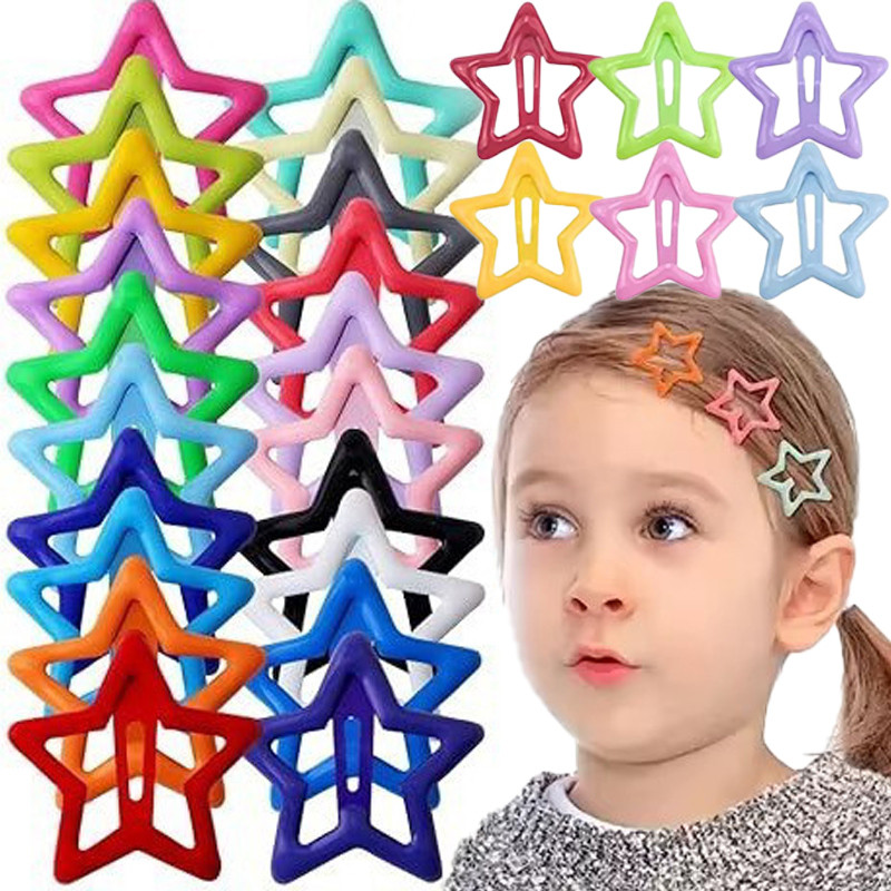 กิ๊บติดผม Y2K Star BB 10 ชิ้นสําหรับเด็กผู้หญิง - โลหะสีสันสดใส BB Snap Barrettes - เครื่องประดับผม