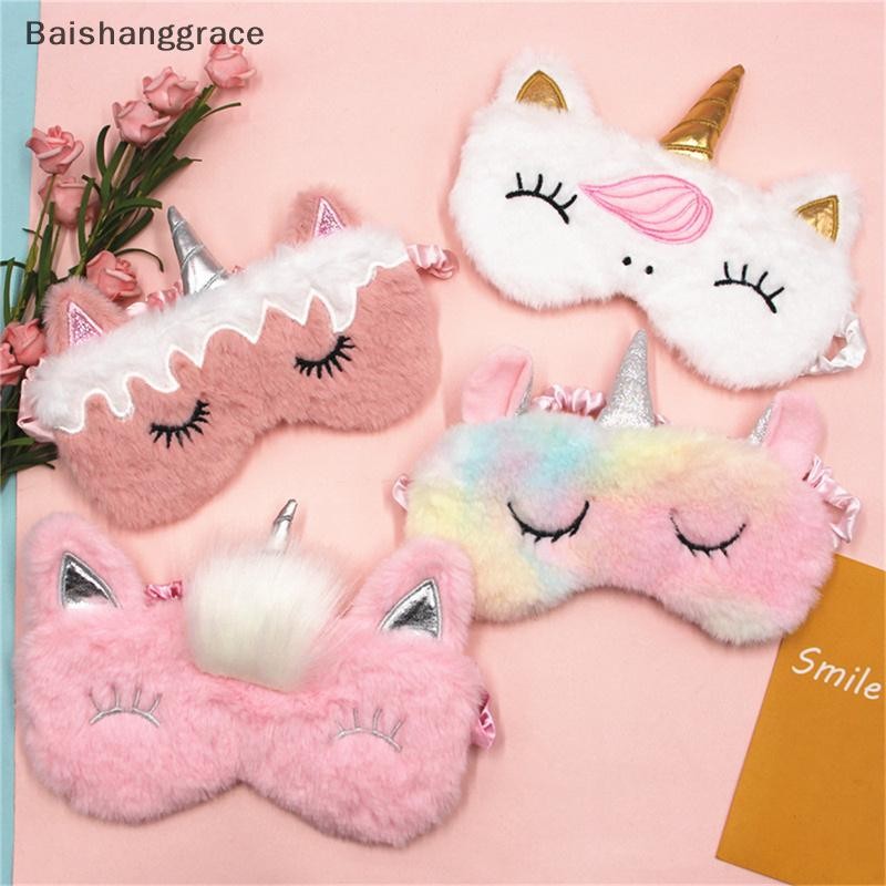 Baishangrace Plush Unicorn Sleeping Mask เด็กน่ารัก Eye Cover การ์ตูน 3D Sleep Eye Mask Travel Eye Band Shade Rest Eyepatch Eye Blindfolds HHT