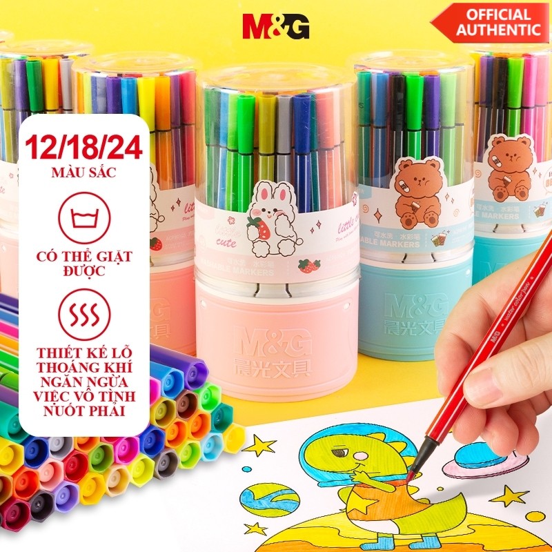 M&g 12/18/24 สีบาง Rod หกเหลี่ยมปากกาสีน้ําเด็กล้างทําความสะอาดได้แปรง Graffiti ปากกาแปรง