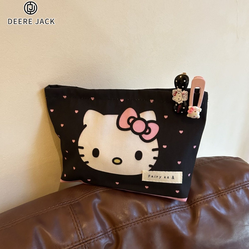 Deere Jack กระเป๋าเครื่องสําอางผู้หญิง Sweetheart Hello Kitty แบบพกพาขนาดใหญ่ความจุ Wash Hand Holding out Liner กระเป๋าใส่เหรียญ