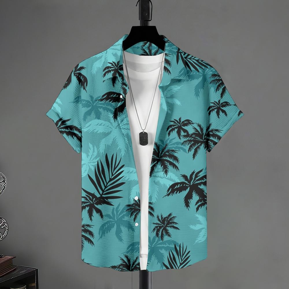 ใหม่เสื้อฮาวายสําหรับผู้ชายฤดูร้อนปกแขนสั้นด้านบน3งต้นมะพร้าวพิมพ์ย้อนยุคแบบดั้งเดิมเสื้อผ้ากลางแจ้งหลวมระบายอากาศขนาดบวกเสื้อผู