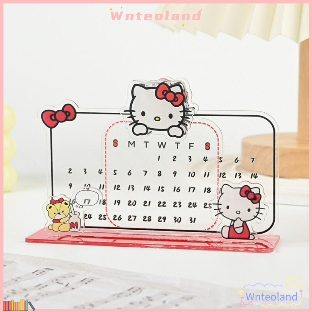 Wnteoland ปฏิทินถาวรเวลา, ปฏิทินตั้งโต๊ะ Hello Kitty อะคริลิค, การ์ตูนคุณภาพสูงนํากลับมาใช้ใหม่ได้ปฏิทินรายเดือน Home