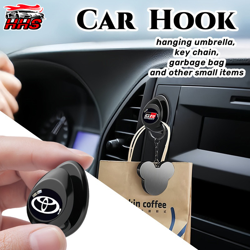 Toyota ตะขอแขวน ขนาดเล็ก สีดํา มีกาวในตัว คุณภาพพรีเมี่ยม สําหรับจัดเก็บสาย USB หูฟัง กุญแจ ในรถยนต์ ของจิปาถะ For Toyota Prius Fortuner Corolla Cross CHR Camry Wish Vios Veloz Estima Sienta Yaris Ativ Altis Hilux Revo bZ4X Hiace