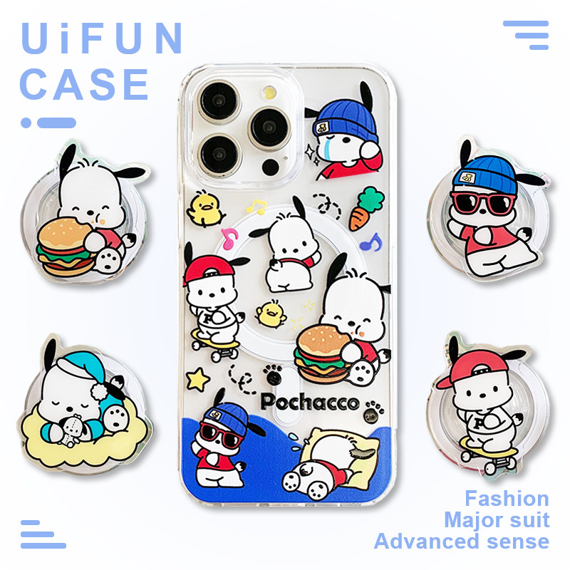 น่ารัก โปชาโค ขาตั้งแม่เหล็กไร้สายชาร์จโทรศัพท์มือถือกรณีเข้ากันได้สําหรับ ไอโฟน 16 บวก 15 14 13 12 มือโปร สูงสุด 11 ช็อกหลักฐานอะคริลิปกปลอก
