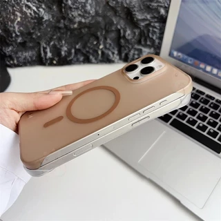 หรูหราบางเฉียบกึ่งโปร่งใสช็อกทนฮาร์ดปกหลังสําหรับ ไอโฟน for iPhone Air 17 Pro Max 16 15 14 Plus 13 12 11 Pro Max มือโปร สูงสุด ไม่มีกรอบ เคลือบแม่เหล็กกรณีโทรศัพท์