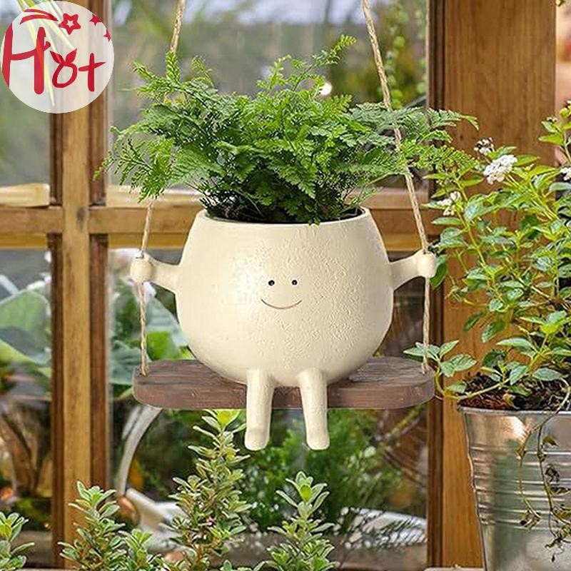 Ge น่ารัก Swing Jar กระถางดอกไม้ขนาดเล็กตกแต่งลานกลางแจ้งจี้ขนาดเล็กของขวัญที่ยอดเยี่ยมสําหรับครอบครัวและเพื่อน Square - รูปที่ 2