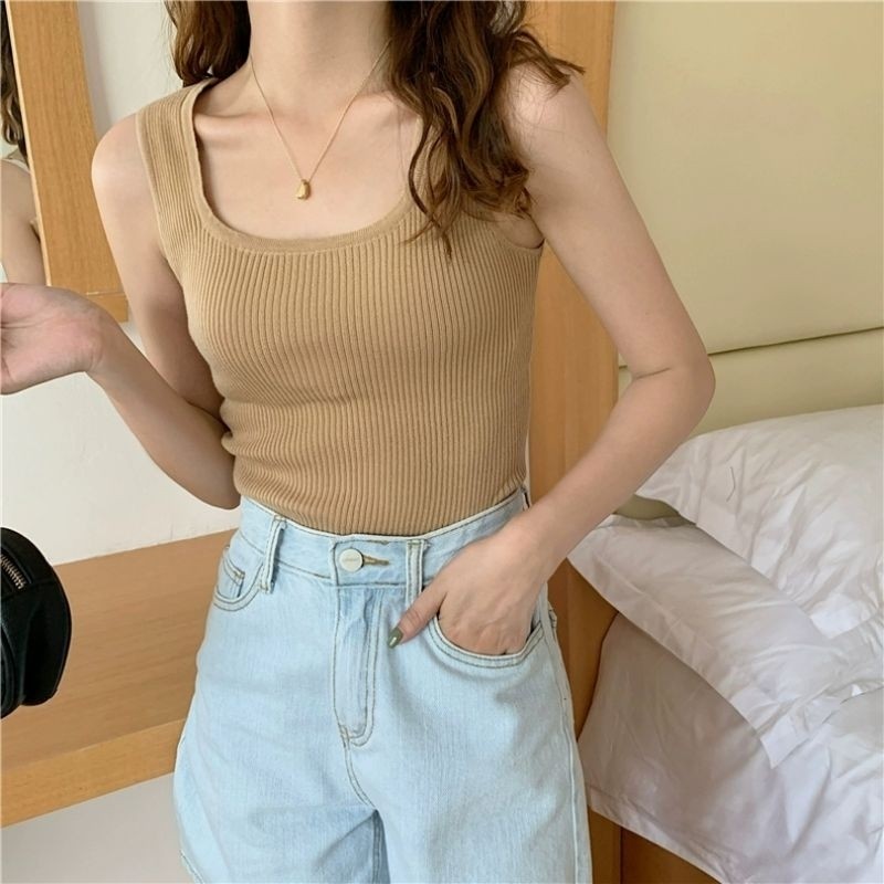 💋Pink girl💋​พร้อมส่ง เสื้อกล้ามไหมพรม ดีเทลผ้าร่องใส่สบาย "28019" -C