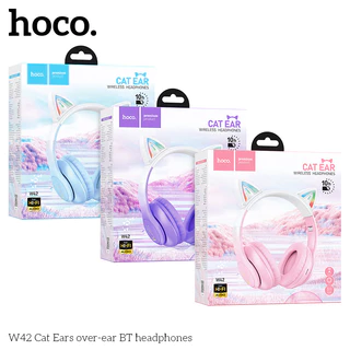HOCO W42 หูฟังหูแมว ไฟ LED น่ารัก BT 5.3 รองรับ AUX / TF Card เสียงดี HiFi แบต10ชม. หูฟังบลูทูธ hc3