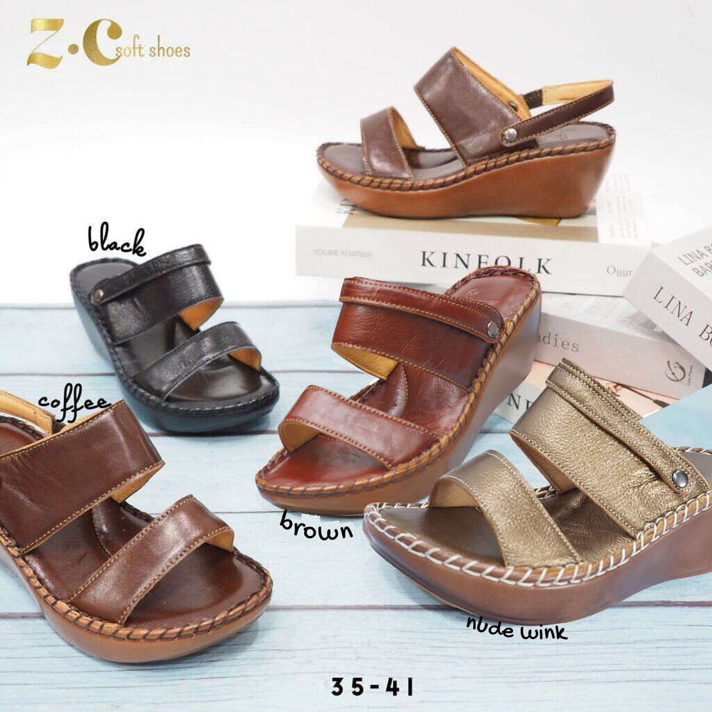 ทรงปกติ เปลี่ยนไซส์ได้ ไม่รับคืน Zenachoo รองเท้าสุขภาพ หนังแท้ทั้งคู่ รุ่น Light step สูง 2 นิ้วครึ่ง ปรับสายได้ รับ…