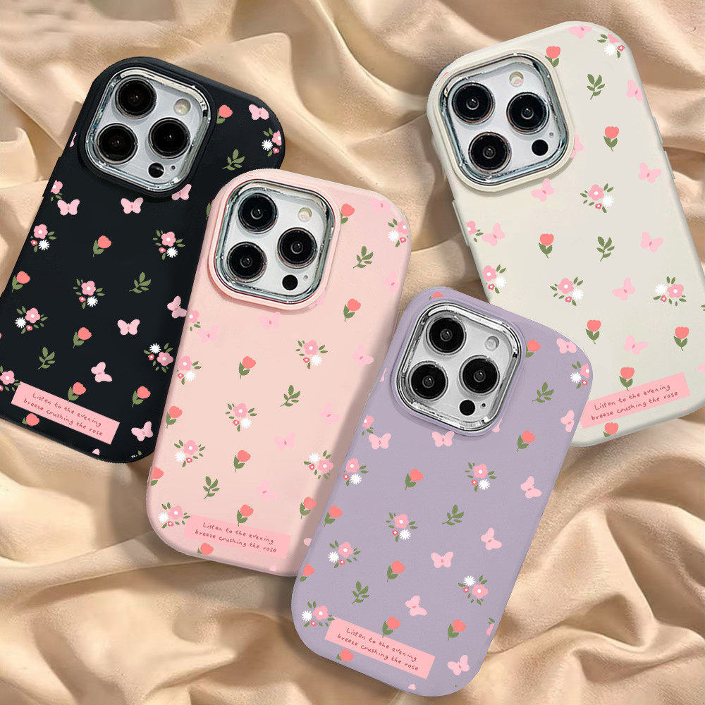 สําหรับ Samsung A16 A06 A55 5G A05S A05 A54 A35 A34 A12 A14 A15 A24 A25 เคสดอกไม้ผีเสื้อ กรอบชุบเลนส์ เคสกันกระแทก