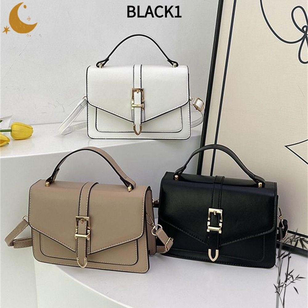 Black1 กระเป๋าสะพายข้าง,สีทึบหนัง PU Messenger กระเป๋าสะพาย,กระเป๋าสะพายแบบพกพาผู้หญิงสุภาพสตรี