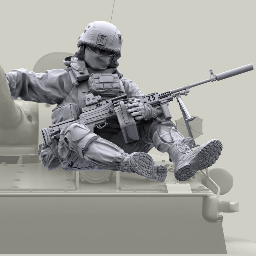 1/35 Modern รัสเซีย Machine gunner พร้อม PKM MG, เรซิ่นโมเดลรูปทหาร, ธีมทหาร, ชุดประกอบและไม่ได้ทาสี