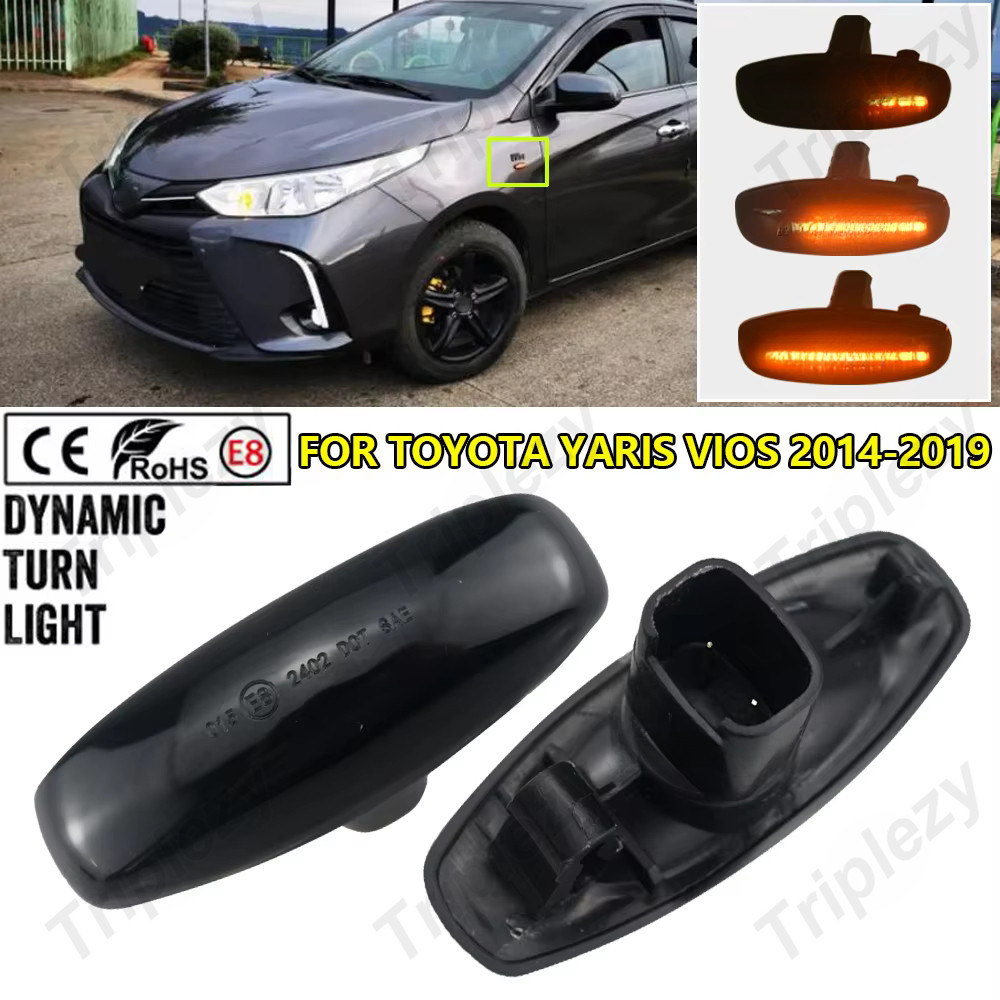2pcsแบบไดนามิกledด้านข้างไฟเลี้ยวไฟสัญญาณfenderโคมไฟสําหรับtoyota Yaris Vios 2014 2016 2017 2018 2019