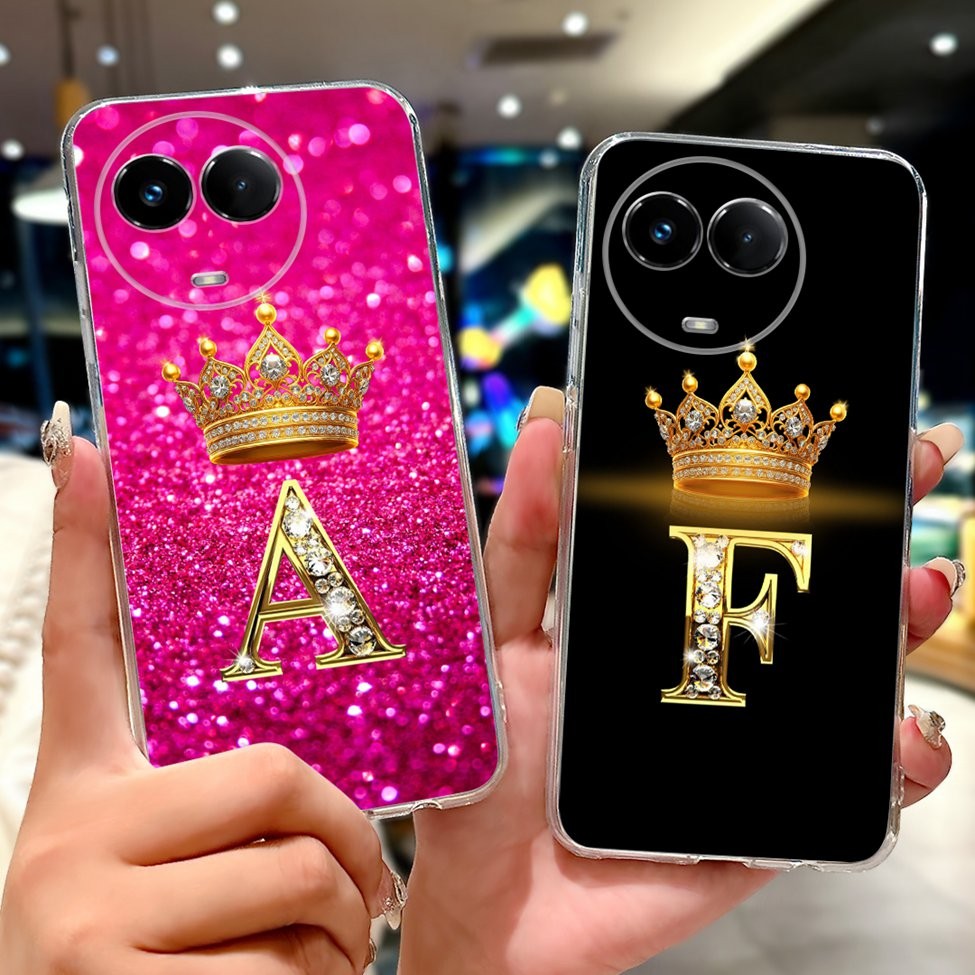 สําหรับrealme 11 5G RMX3780 11x5G RMX3785 ปกหลังสําหรับRealme 11Xกรณีแฟชั่นหรูหราAZตัวอักษรมงกุฎเคสโทรศัพท์TPUนุ่ม