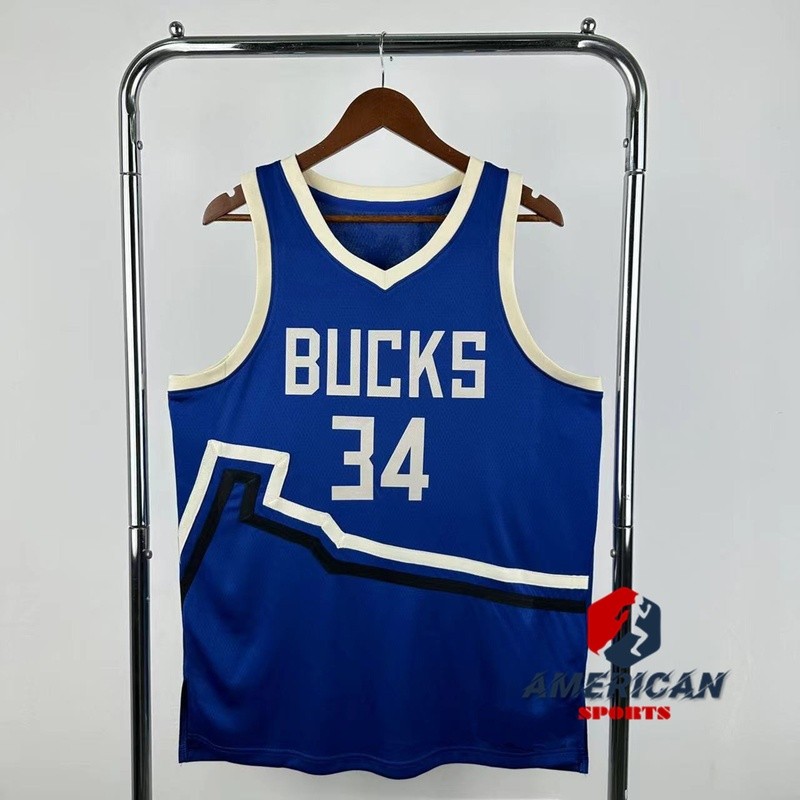 ผู้ชาย Milwaukee Bucks Giannis Antetokounmpo 2024/25 Blue Basketball City Jersey