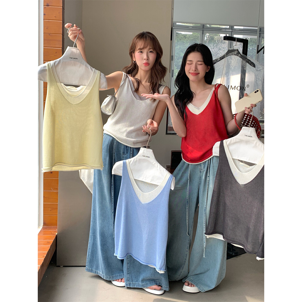การออกแบบการล็อคสีอเนกประสงค์สไตล์เกาหลี, เสื้อสวมหัวคอวีในฤดูร้อนสําหรับผู้หญิง