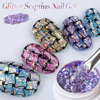 Glitter Gel ยาทาเล็บ 8 สี Shining Mineral Sequins Soak Off U…