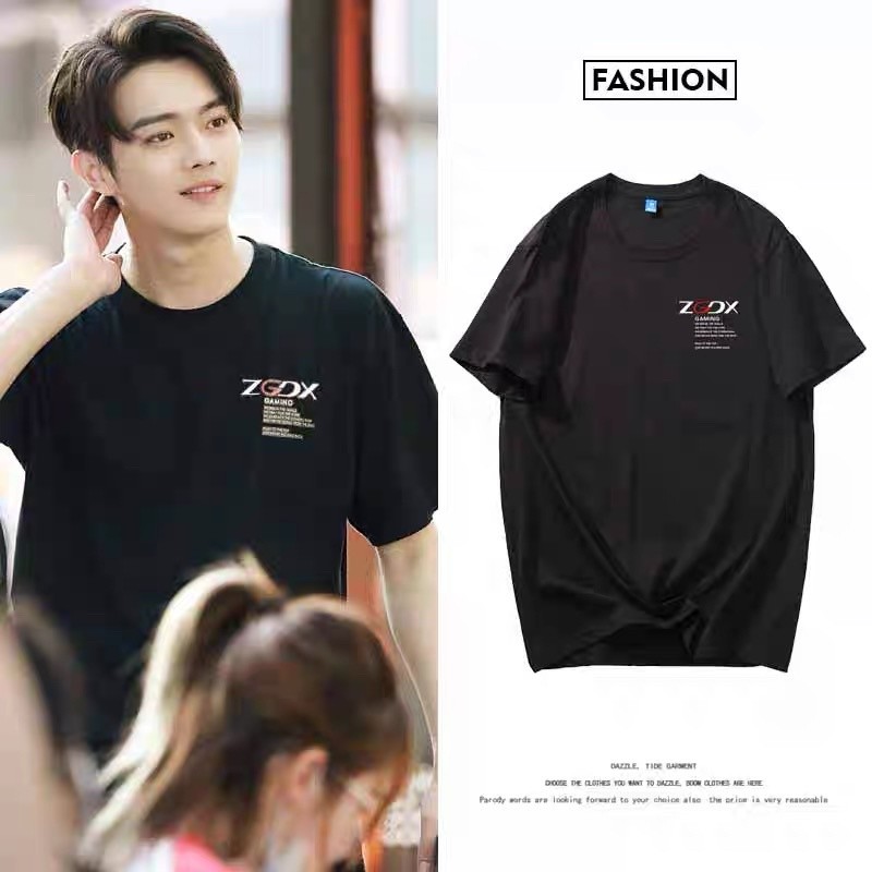 ZGDX เสื้อยืดผ้าคอตตอนคอกลมสีดำทีมZGDXสวีข่ายเฉิงเกอลู่ซือเฉิง รักยิ้มของเธอ Fallingintoyoursmile Xu