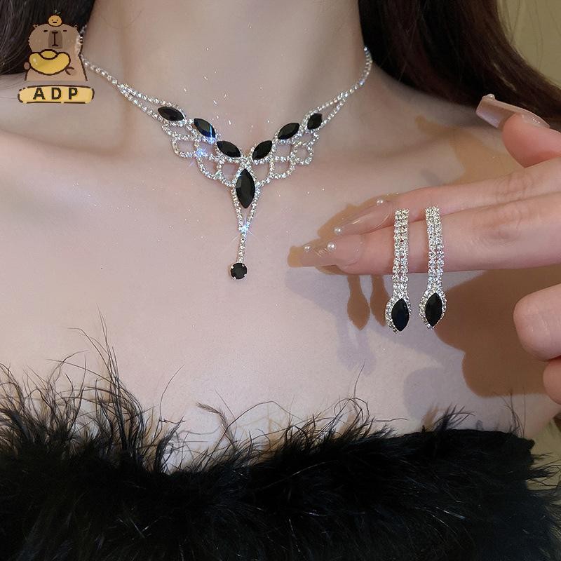 [ADP]3 แฟชั่น Vintage Geometric Hollow Rhinestone สร้อยคอต่างหูผู้หญิงมัลติฟังก์ชั่แต่งงานเจ้าสาวชุด