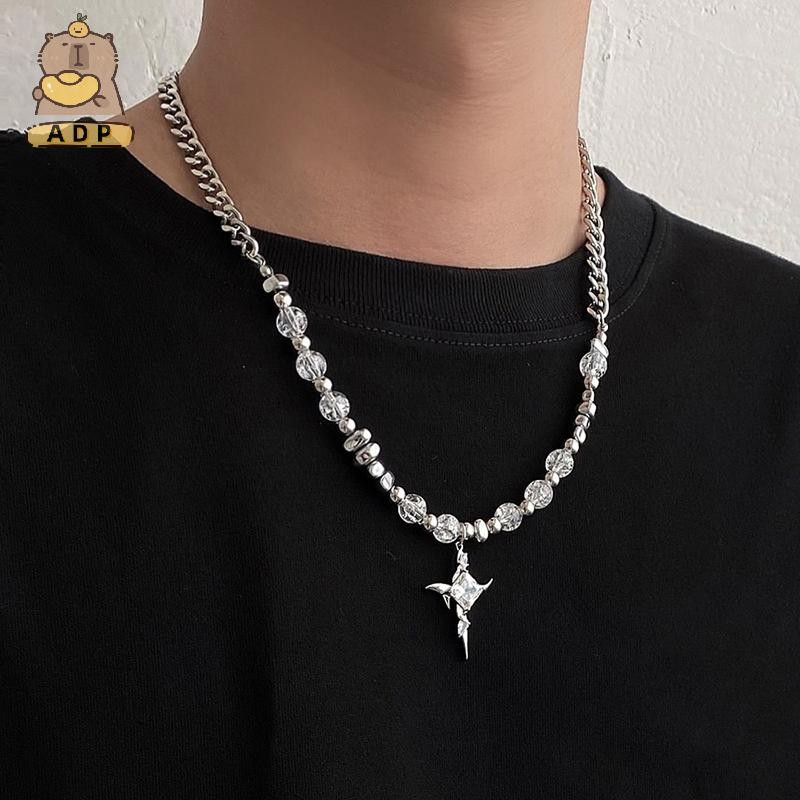 [ADP]สร้อยคอเหล็กไทเทเนียมส่วนบุคคลระดับไฮเอนด์ หินโลหะผิดปกติ หินแตก สร้อยคอไม้กางเขน โซ่กระดูกไหปล
