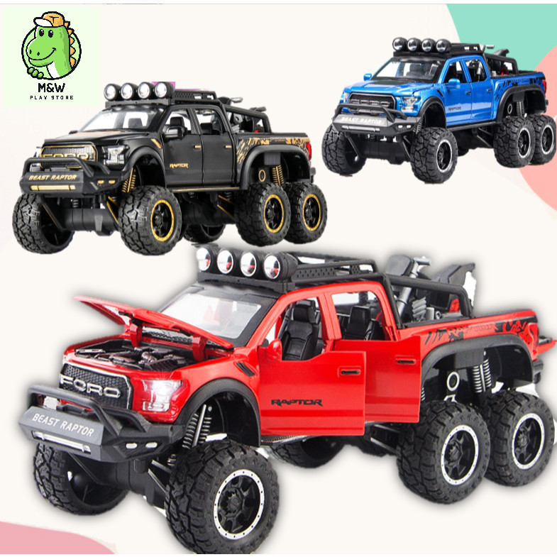 DIECAST 1:24 Scale Alloy Ford Raptor F150 6x 6 Beast Car Mini Motor Model Play Vehicles Light & Soun
