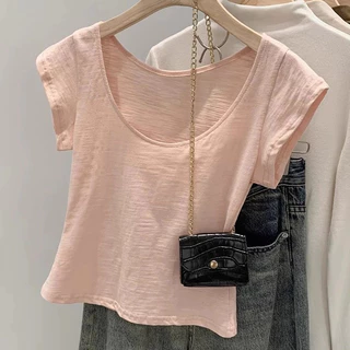 เสื้อยืดแขนสั้นคอกลมผ้าฝ้ายสลาฟใส่สบายด้านบนของผู้หญิง S-XL
