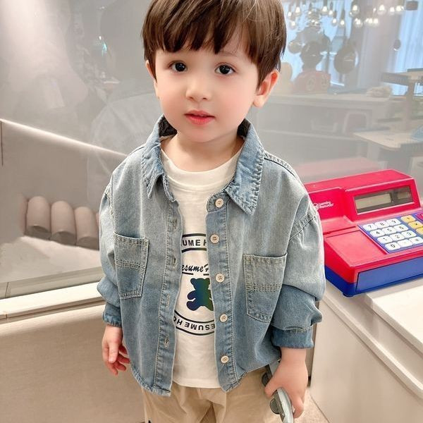 แจ็คเก็ตยีนส์แขนยาวสำหรับเด็กผู้ชาย ฤดูใบไม้ผลิ HGQ - รูปที่ 4