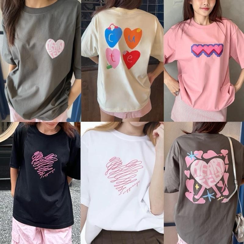 (จัดส่งตลอด 24 ชั่วโมง) oversize เสื้อยืดสไตล์ญี่ปุ่น  Love collection เนื้อผ้านุ่มใส่สบาย COTTON100%