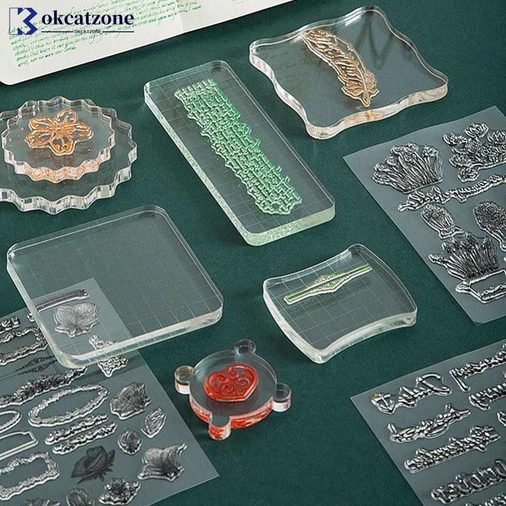 OKCATZONE อะคริลิคบล็อกสําหรับแสตมป์ใส Cling ติดตั้งแสตมป์ยาง DIY Scrapbooking อัลบั้มภาพตกแต่ง Handmade เครื่องมือขี้ผึ้งแสตมป์ Pad F1M2