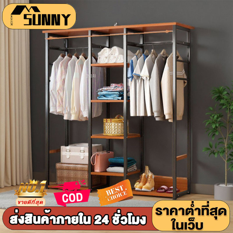 ราวแขวนผ้า พร้อมชั้นวาง ราวแขวนเสื้อผ้า เเข็งเเรง สามารถประกอบเองได้ง่ายๆ 3 ขนาด สีขาว ตู้เสื้อผ้า rack